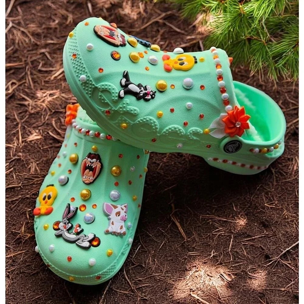 Shoes Sandals Clog Girls Mint Green (Size J3) Bugs‎ Bunny Custom Made